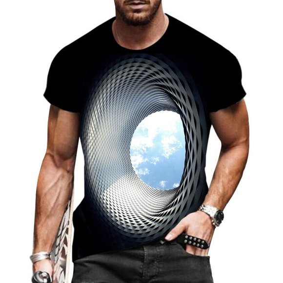 Men's 3D Graphic T-Shirt Hollow 3D Design Crew Neck - Short Sleeve - Fashion Tee - Picture 2 of 3